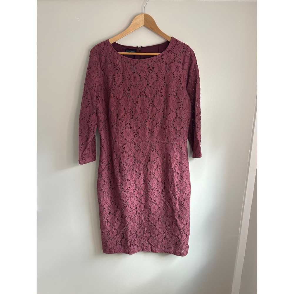 Pendleton Lace Sheath‎ Dress Women 16 Plum EUC Elegant Floral 3/4 Sleeve Modest